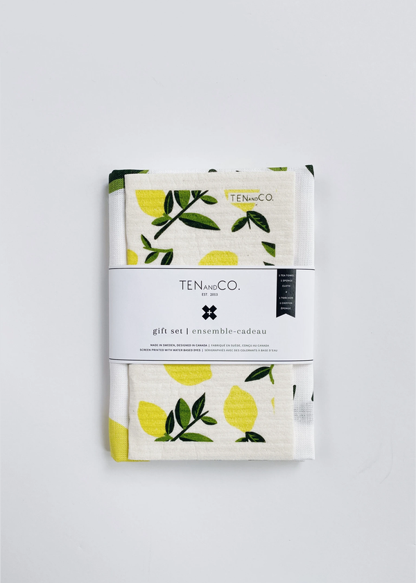 Ten & CO. Citrus Lemon Sponge Cloth & Tea Towel Set