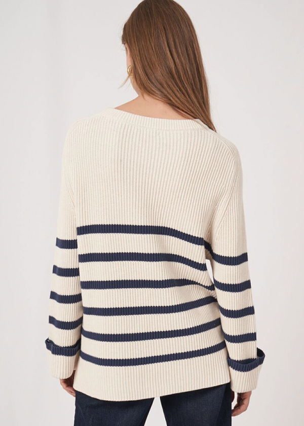 Flare Sleeve Boat Neck Stripe Sweater