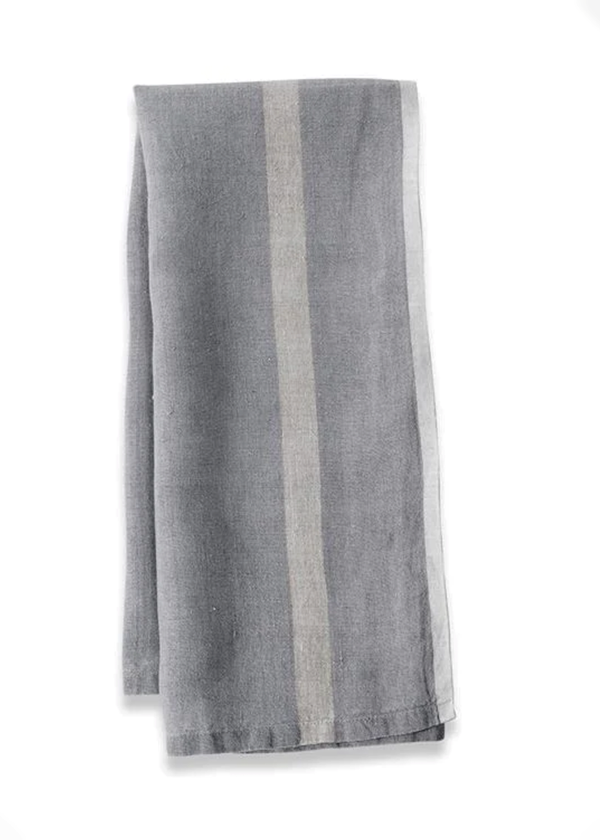 Laundered Linen Tea Towel Grey + Natural Stripe