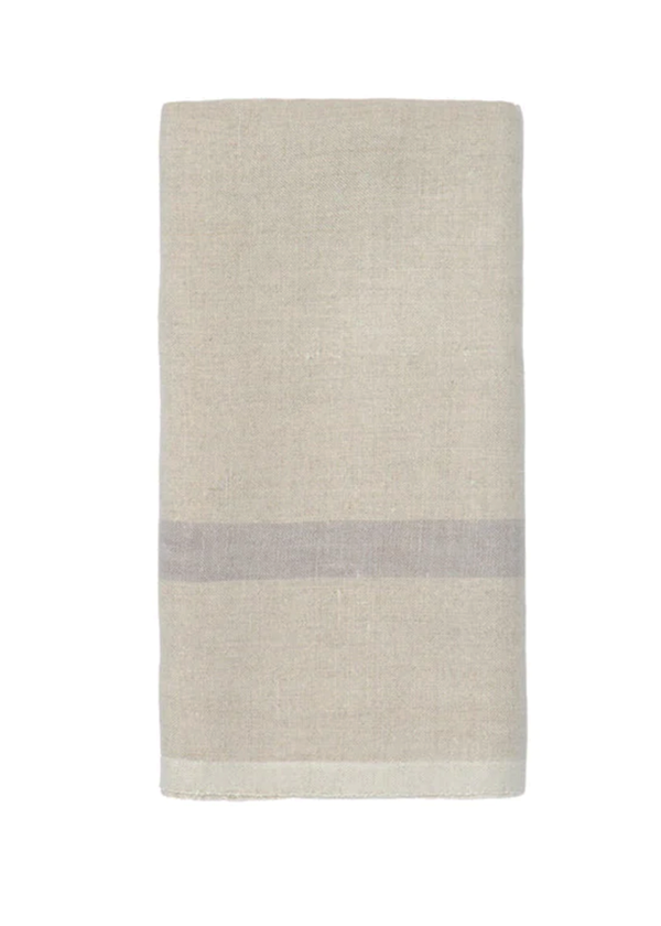 Lothantique Laundered Linen Tea Towel Natural + Grey stripe