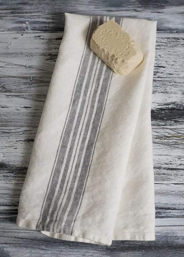 Linen Way Maison Linen Hand Towel Charcoal Stripes