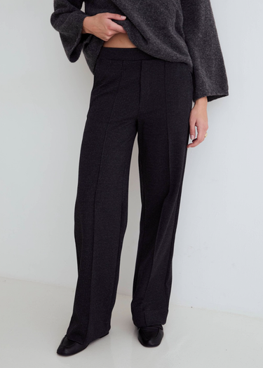 Yerse | Wide Leg Check Trousers - Dark Grey