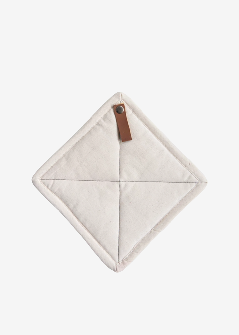 Creative Coop Square Cotton Pot Holder w/ Leather Loop