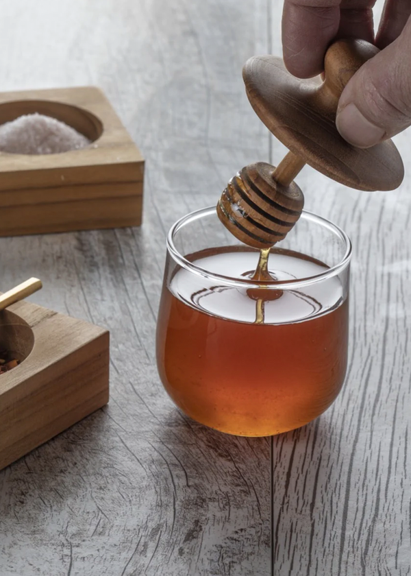 Be Home Mini Teak and Glass Honey Jar