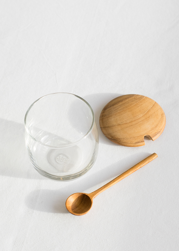 Be Home Teak Lid Glass Jar & Spoon