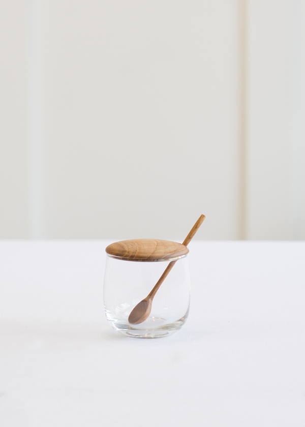 Be Home Teak Lid Glass Jar & Spoon